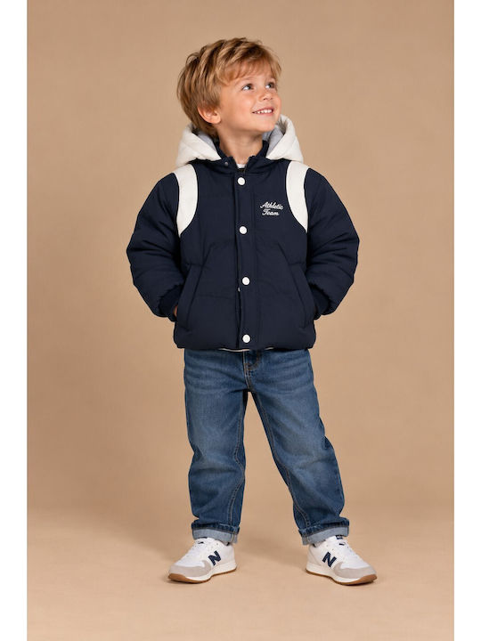 Kurze Kinder-Steppjacke mit Futter und Kapuze Blau
