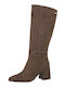 Bolgen Wildleder Damenstiefel mit Mittelhohem Absatz Braun