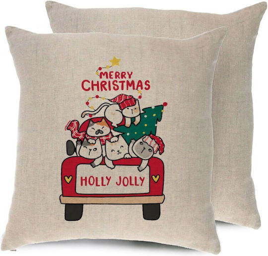 Tstudio Διακοσμητικό Μαξιλάρι Merry Christmas Cats In Car — Λινό