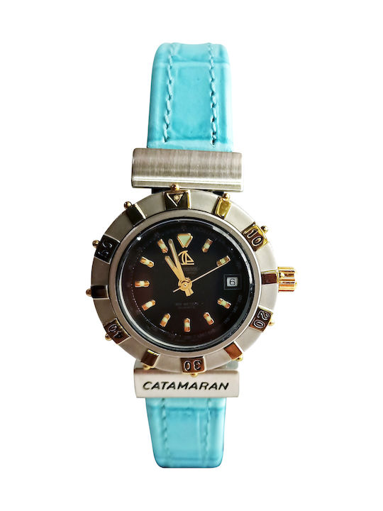 Herren-Quarzuhr mit Lederarmband Light Blue
